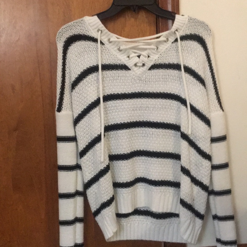 Black and white striped shirt,corset string detail